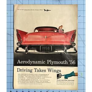 1956 Plymouth Advertisement Red Jet Age Car Wings Aerodynamic Vintage Print AD